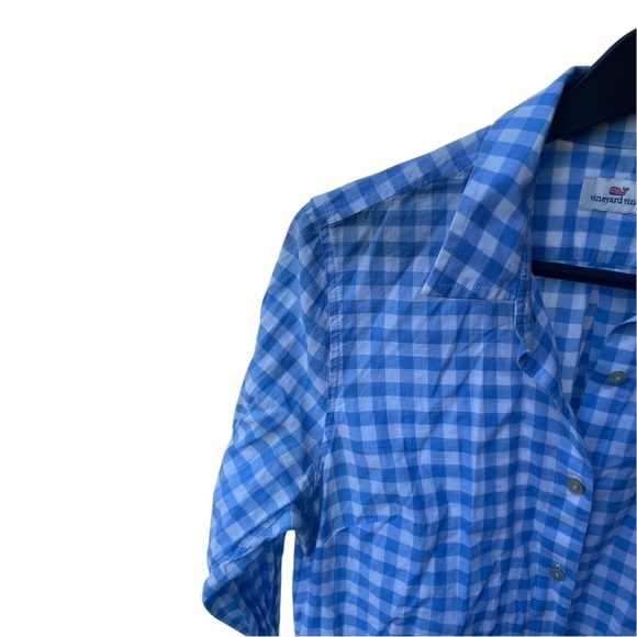 Vineyard Vines Blue Gingham Check Shirt Button Front Long Sleeve I Size: 8 - Picture 3 of 9